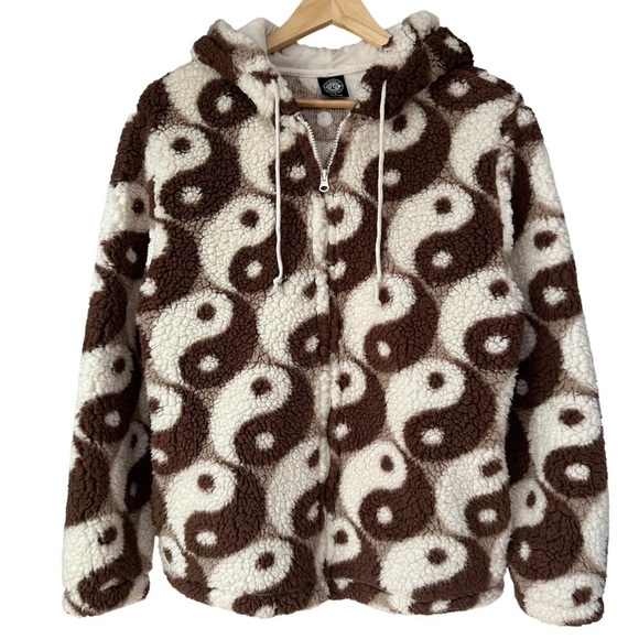 PacSun Royal Sherpa Hoodie | Brown and White | Teddy Fuzzy Jacket Coat, Small - Picture 8 of 16